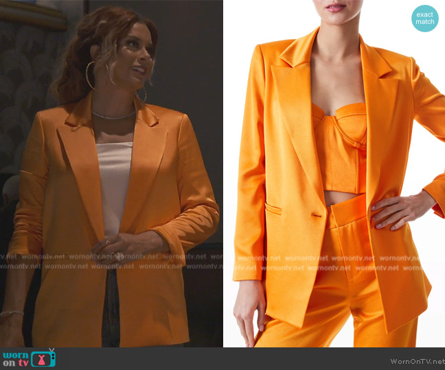 Alice + Olivia Denny Notch-Collar Boyfriend Blazer worn by Robyn Dixon on The Real Housewives of Potomac