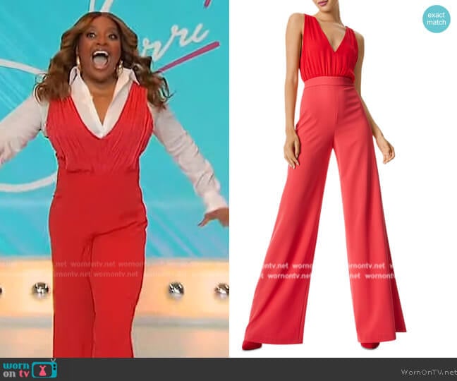 Alice+ Olivia Gale Deep V Neck Jumpsuit worn by Sherri Shepherd on Sherri