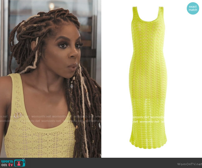 Alice + Olivia Veronique pointelle scoop neck dress worn by Candiace Dillard Bassett on The Real Housewives of Potomac