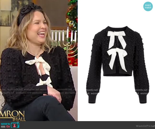 Alice + Olivia Kitty Puff Sleeve Cardigan worn by Joanna Teplin on Tamron Hall Show