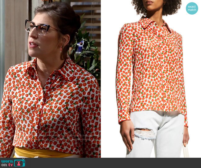 Alice + Olivia Willa Shirt in Strawberry Jam worn by Kat Silver (Mayim Bialik) on Call Me Kat