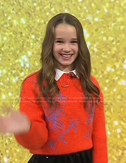 Alisha Weir’s orange embroidered sweater on Today
