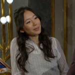 Allie’s striped shirt and grey cable knit sweater tank on The Young and the Restless