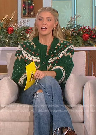Amanda’s green fairisle knit cardigan on The Talk