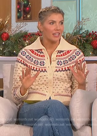 Amanda’s beige fair isle cardigan on The Talk