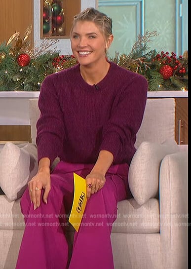 Amanda’s purple sweater and tie waist pants on The Talk