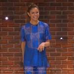 Andrea Savage’s blue check shirt and pants on The Kelly Clarkson Show