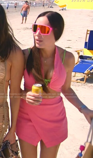 Angie’s pink halter neck top and mini skirt on The Real Housewives of Salt Lake City