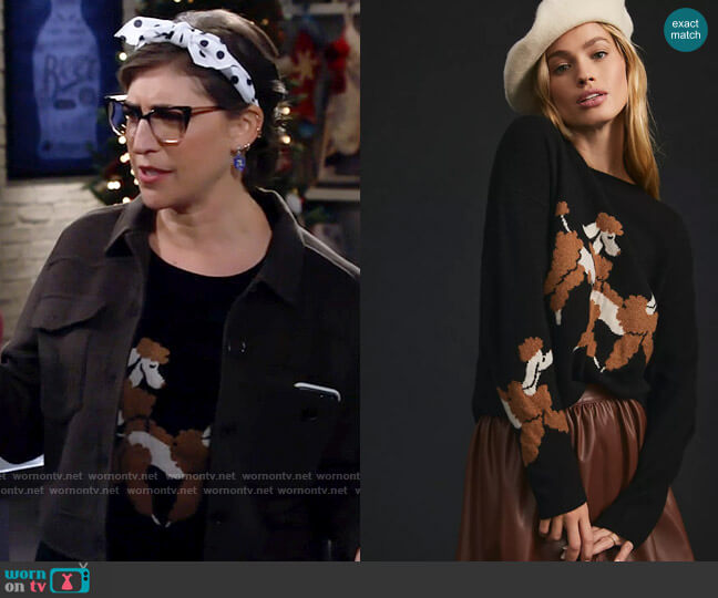 Maeve Cashmere Intarsia Sweater in Black worn by Kat Silver (Mayim Bialik) on Call Me Kat