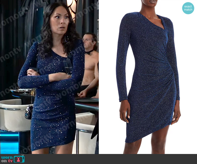 Aqua Asymmetric Knit Evening Dress worn by Terry Randolph (Cassandra James) on General Hospital
