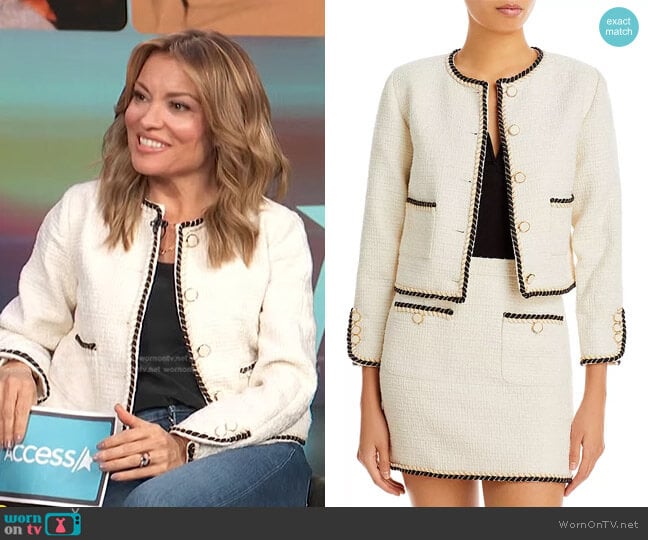 Aqua Braided Trim Tweed Jacket worn by Kit Hoover on Access Hollywood
