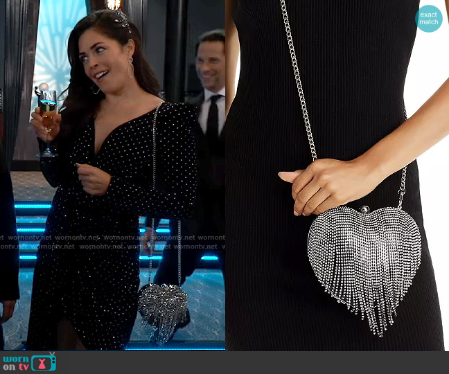 Aqua Heart Crystal Mini Crossbody worn by Britt Westbourne (Kelly Thiebaud) on General Hospital