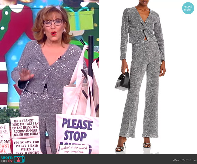 Aqua Sequined Metallic Twist Front Crop Top & Sequined Metallic Flare Pants worn by Joy Behar on The View