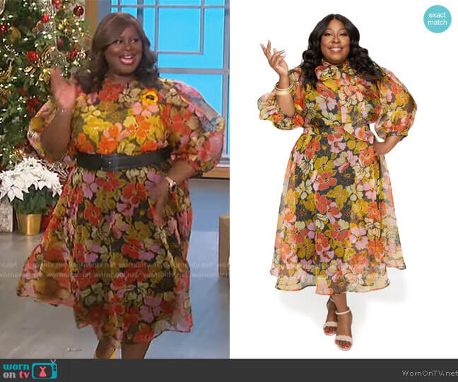 Ashley Stewart Floral Organza Dress worn by Retta on The Talk