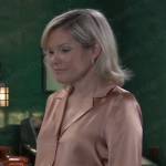Ava’s blush pink satin button down shirt on General Hospital