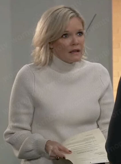 Ava’s white mock neck sweater on General Hospital