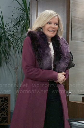 Ava’s purple fur collar coat on General Hospital