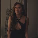 Mindy’s black embellished trim mini dress on Emily in Paris