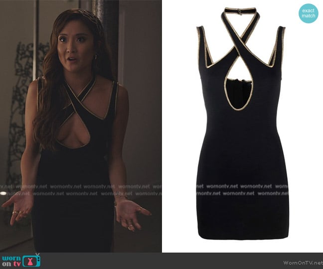 Balmain Contrast-trim Sleeveless Dress worn by Mindy Chen (Ashley Park) on Emily in Paris