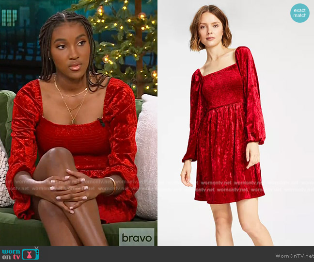 Bar III Velvet Smocked Long-Sleeve Dress worn by Gabriel on The Kelly Clarkson Show