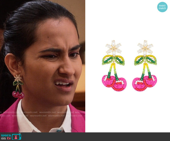 Baublebar Cherry Statement Earrings worn by Bela Malhotra (Amrit Kaur) on The Sex Lives of College Girls