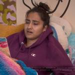 Bela’s purple Champion hoodie on The Sex Lives of College Girls