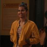 Bela’s yellow bomber jacket on The Sex Lives of College Girls