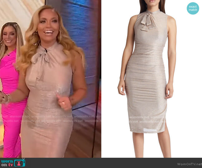 Black Halo Shaw Metallic Ruched Body-Con Cocktail Dress worn by Gizelle Bryant on Sherri