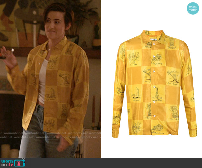 Bode Illustration-style Print Silk Shirt worn by Sarah Finley (Jacqueline Toboni) on The L Word Generation Q