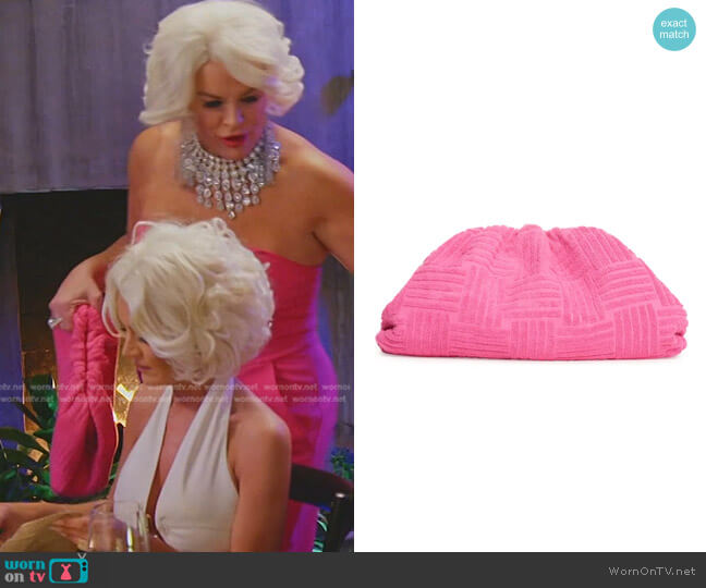 Bottega Veneta The Pouch Jacquard Terry Cloth Clutch worn by Heather Gay on The Real Housewives of Salt Lake City
