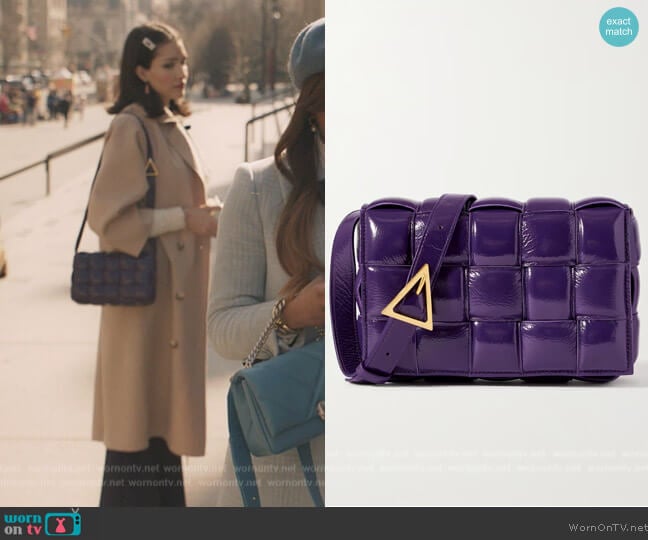 Bottega Veneta Cassette Padded Intrecciato Patent-leather Shoulder Bag worn by Luna La (Zión Moreno) on Gossip Girl