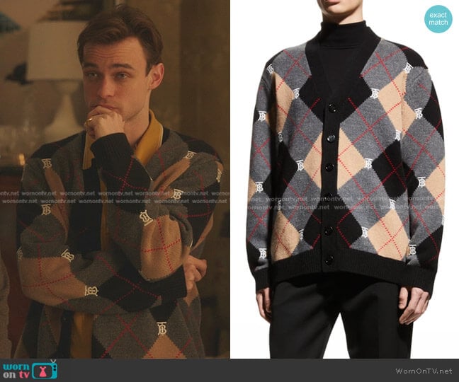 Burberry Ackerman Argyle Cardigan Sweater worn by Maximus Wolfe (Thomas Doherty) on Gossip Girl
