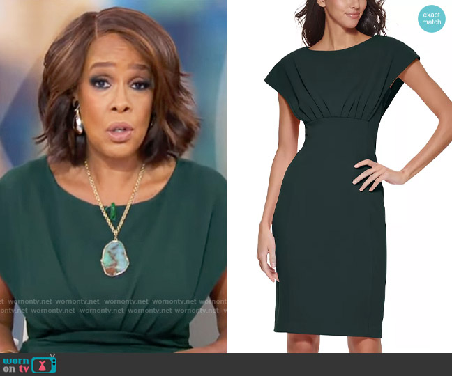 Calvin Klein Capelet Sheath Dress worn by Gayle King on CBS Mornings