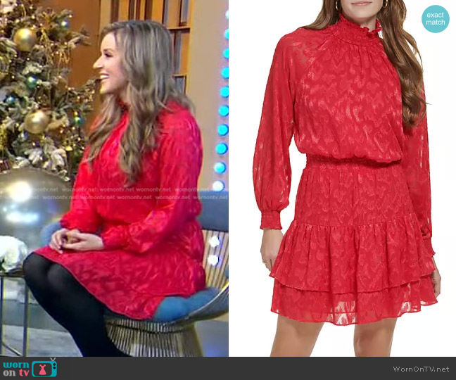 Calvin Klein Long Sleeve Mock Neck Dress worn by Megan Alexander on Good Morning America