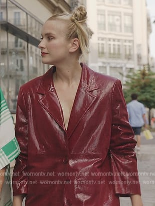 Camille’s red leather blazer on Emily in Paris
