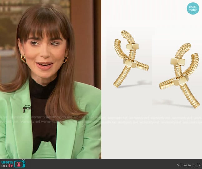 Cartier Ecrou De Cartier Earrings worn by Lily Collins on The Drew Barrymore Show