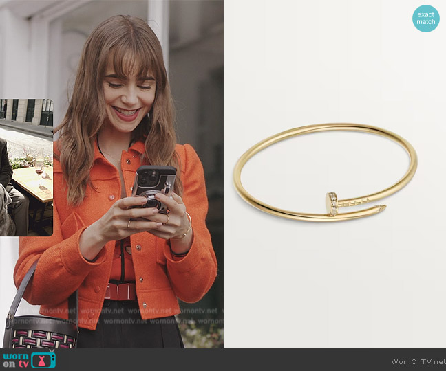Cartier Juste Un Clou Bracelet worn by Emily Cooper (Lily Collins) on Emily in Paris