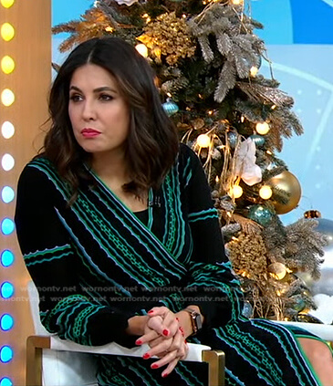 Cecilia’s black and green striped wrap dress on Good Morning America