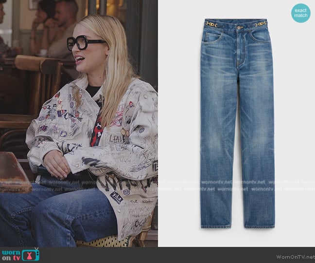 Celine Margaret Jeans in Union Wash Denim worn by Camille (Camille Razat) on Emily in Paris