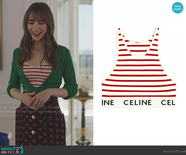Celine Stripe Cropped Tank worn by Emily Cooper (Lily Collins) on Emily in Paris