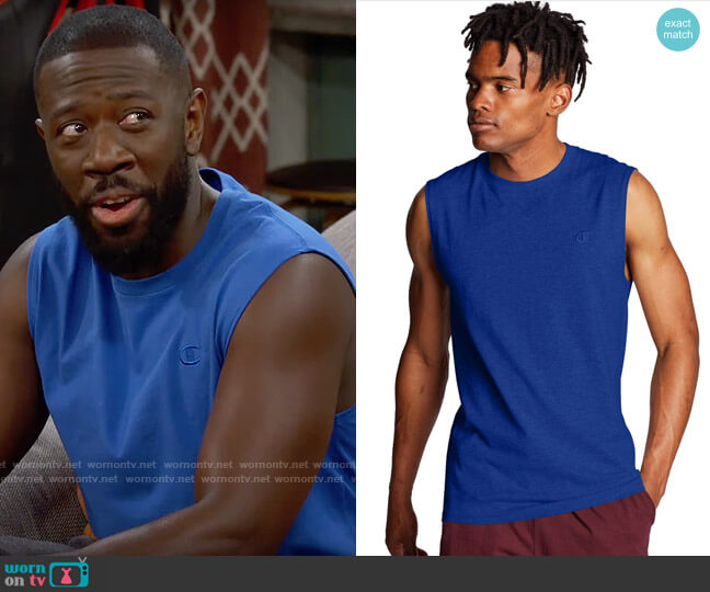 Champion Classic Muscle Tee worn by Malcom (Sheaun McKinney) on The Neighborhood