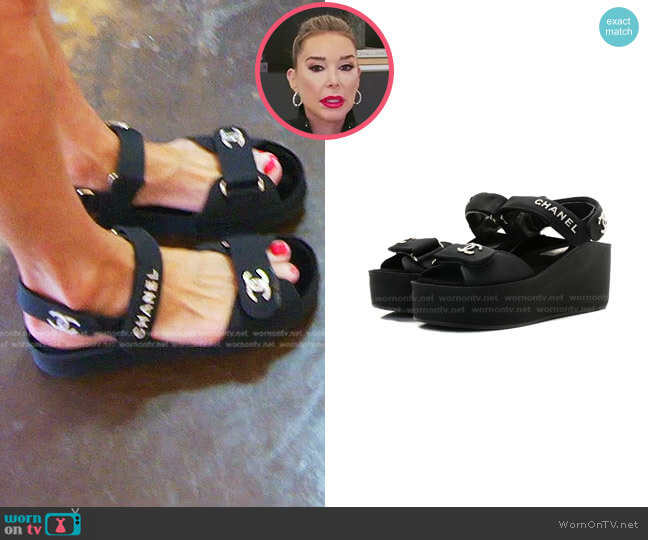 Chanel Grosgrain Crystal Logo Platform Sandals worn by Marysol Patton (Marysol Patton) on The Real Housewives of Miami