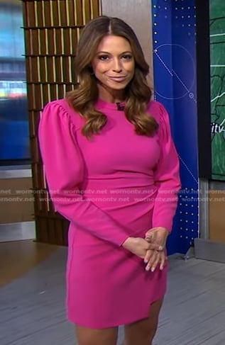 Cheryl Scott’s pink gathered mini dress on Good Morning America