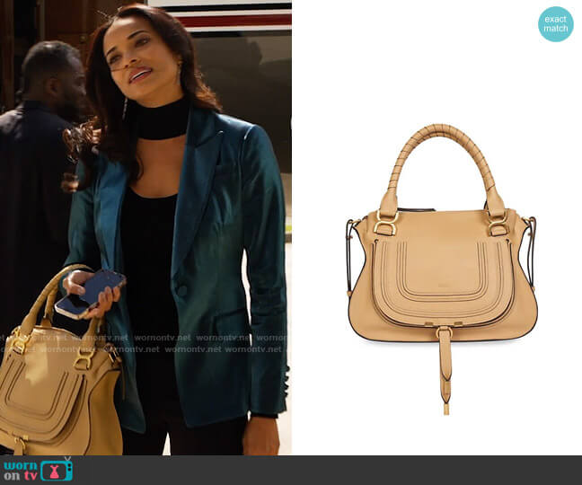 Chloe Medium Marcie Leather Satchel in Soft Tan worn by Mackenzie (Rochelle Aytes) on Monarch