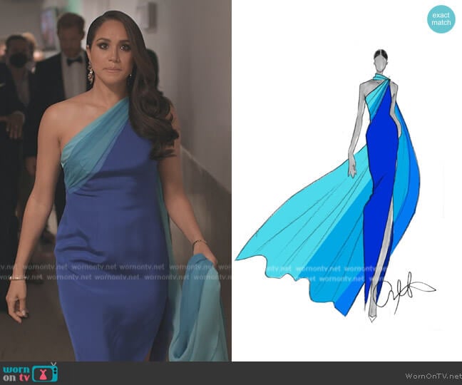 Christopher John Rogers Custom Dress worn by Meghan Markle on Harry and Meghan