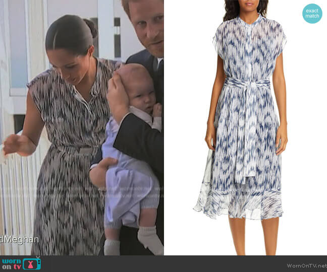 Club Monaco Dremah Silk Midi Dress worn by Meghan Markle on Harry and Meghan
