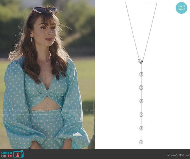 Yana Nesper Convertible Pearl Necklace in White Gold with Akoya Pearls worn by Emily Cooper (Lily Collins) on Emily in Paris