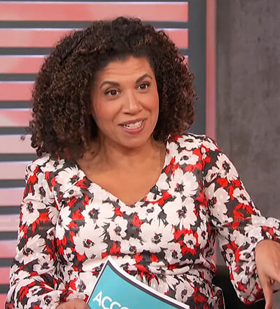 Damona Hoffman’s floral v-neck dress on Access Hollywood
