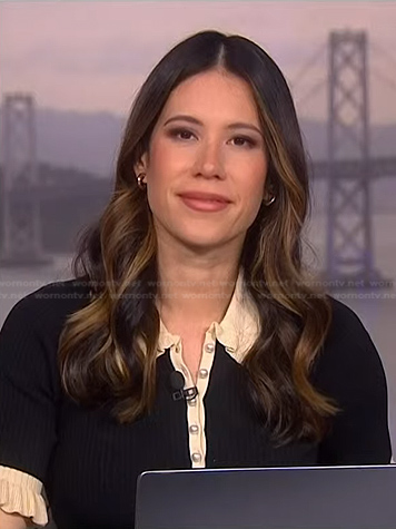 Deirdre’s black contrast trim polo top on NBC News Daily