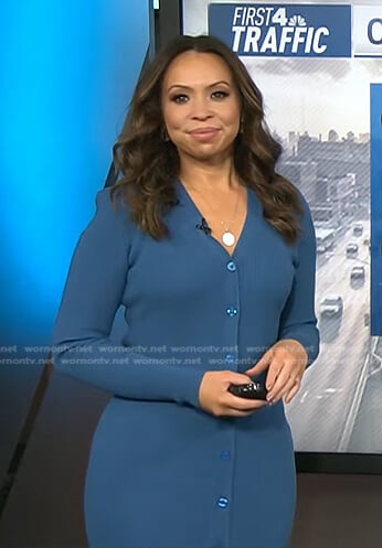 Adelle’s blue button front knit dress on Today